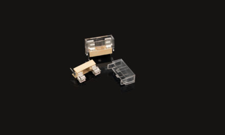 New DFH02 plastic PCB fuse holder with optional transparent insulation cover from Hylec for PCB and thru-hole mounting